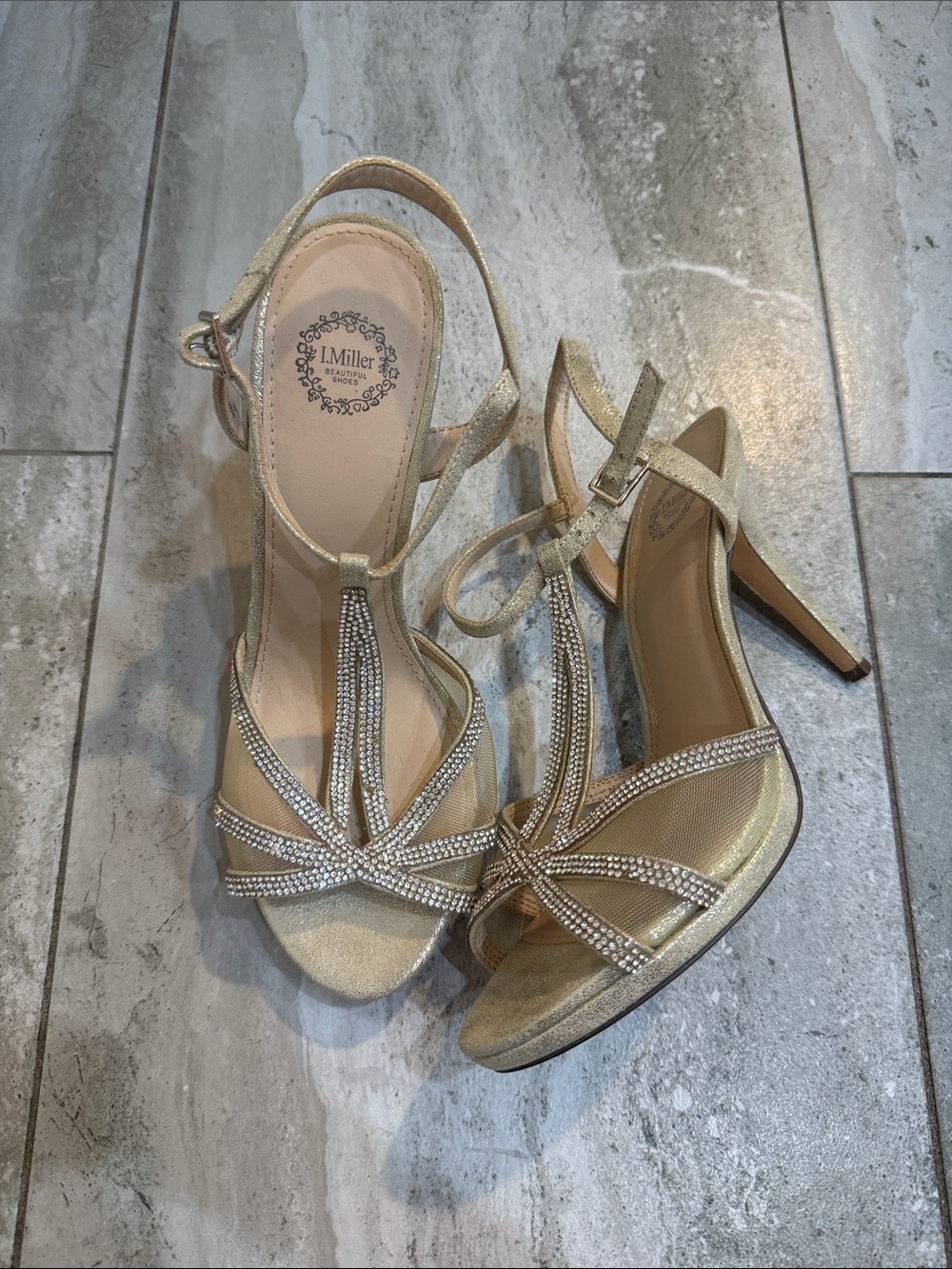 L. Miller Gold Rhinestone Dress Heels